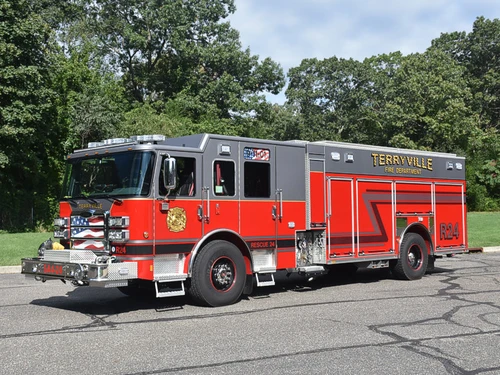 Pumper front-left exterior view showing grille, bumper, and side body